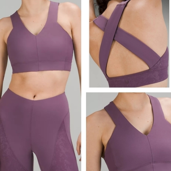 Lululemon Lab Embossed Nulu Cross-Back Yoga Bra Tracer Print Emboss Amethyst 2 - Picture 1 of 14